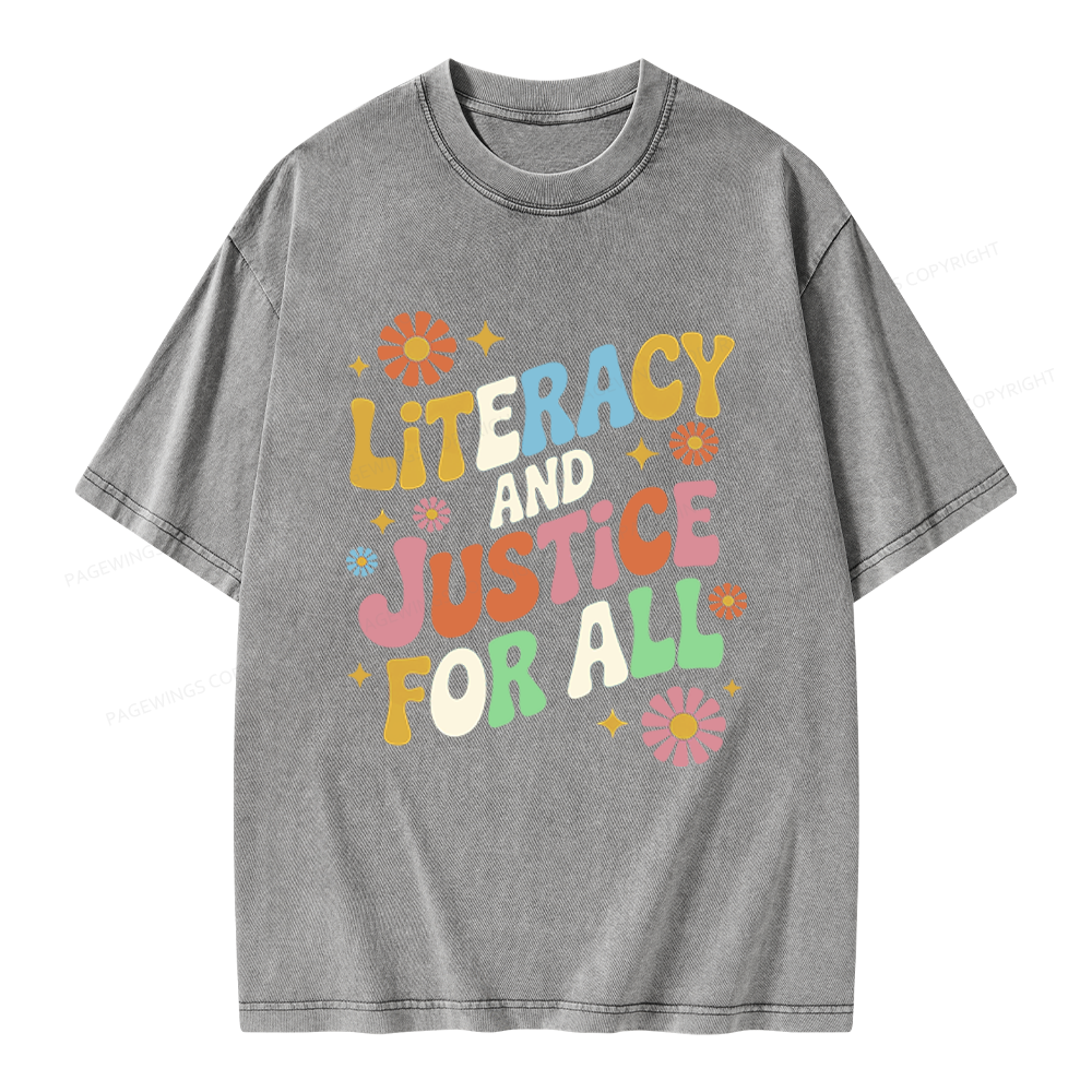Pagewings Literacy And Justice For All Unisex Washed T-shirt