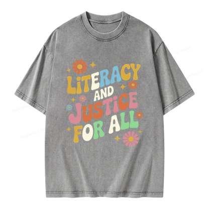 Pagewings Literacy And Justice For All Unisex Washed T-shirt