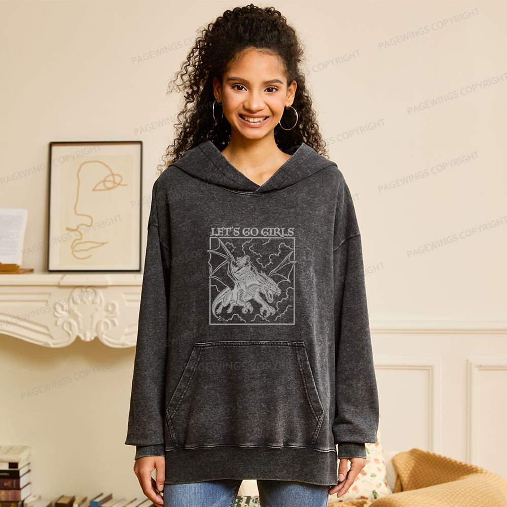 Pagewings Retro Dragon Rider Unisex Washed Hoodie