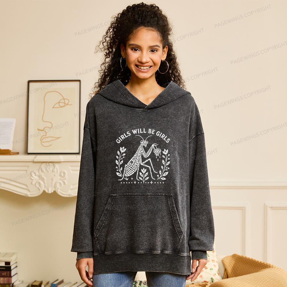 Pagewings Girls Will Be Girls Unisex Washed Hoodie