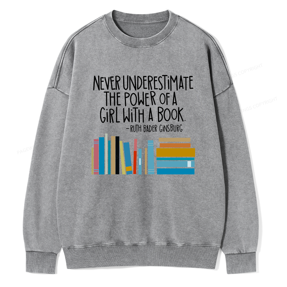 Pagewings Ruth Bader Ginsburg Girl with a Book Unisex Washed Sweatshirt