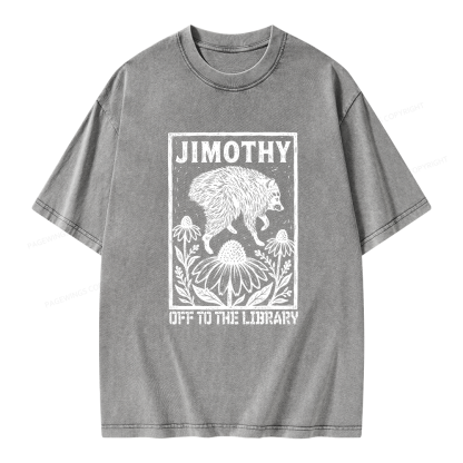 Pagewings Raccoon Meme Off To The Library Unisex Washed T-shirt