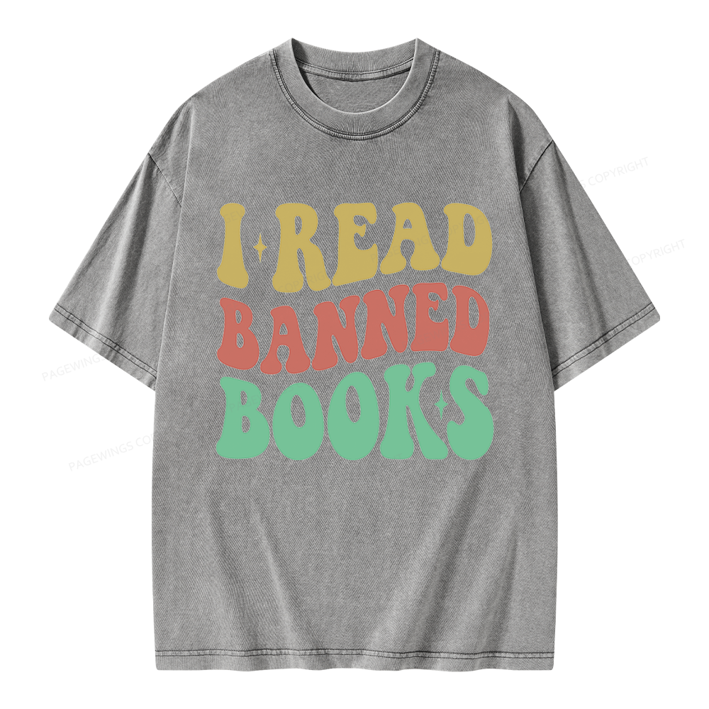 Pagewings Vintage I Read Banned Books Unisex Washed T-shirt