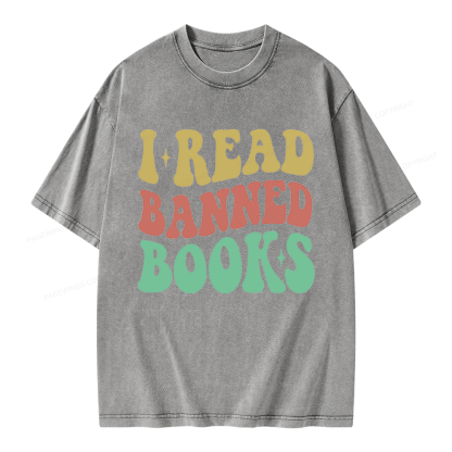 Pagewings Vintage I Read Banned Books Unisex Washed T-shirt