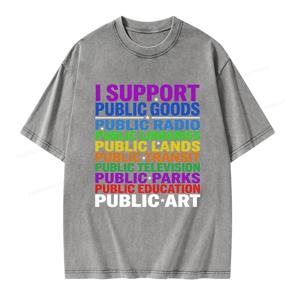 Pagewings I Support Public Libraries Unisex Washed T-shirt