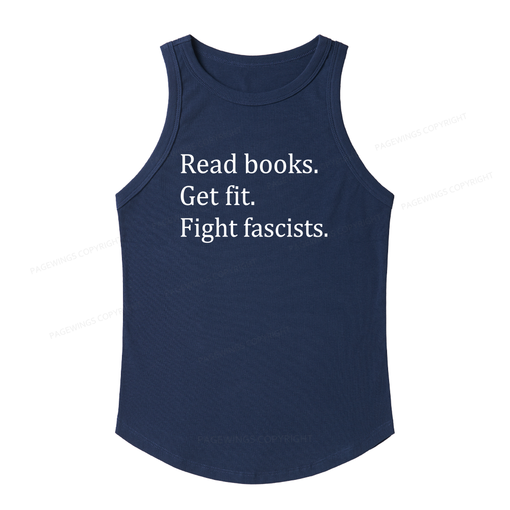 Pagewings Read Books Get Fit Fight Fascists Women's Fitted Tank Top 
