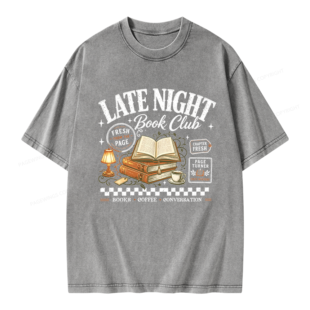 Pagewings Late Night Book Club Unisex Washed T-shirt