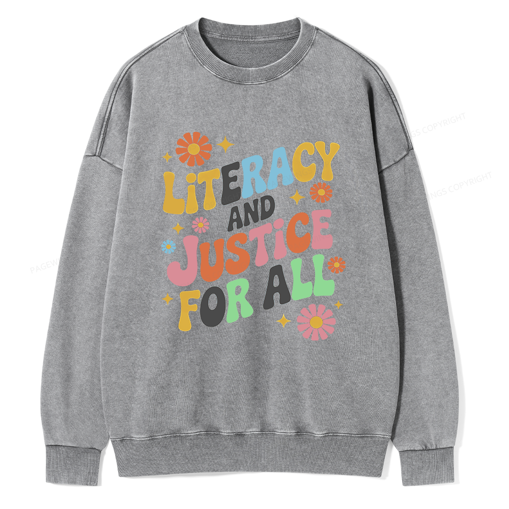 Pagewings Literacy And Justice For All Unisex Washed Sweatshirt