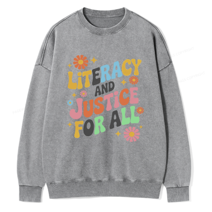 Pagewings Literacy And Justice For All Unisex Washed Sweatshirt