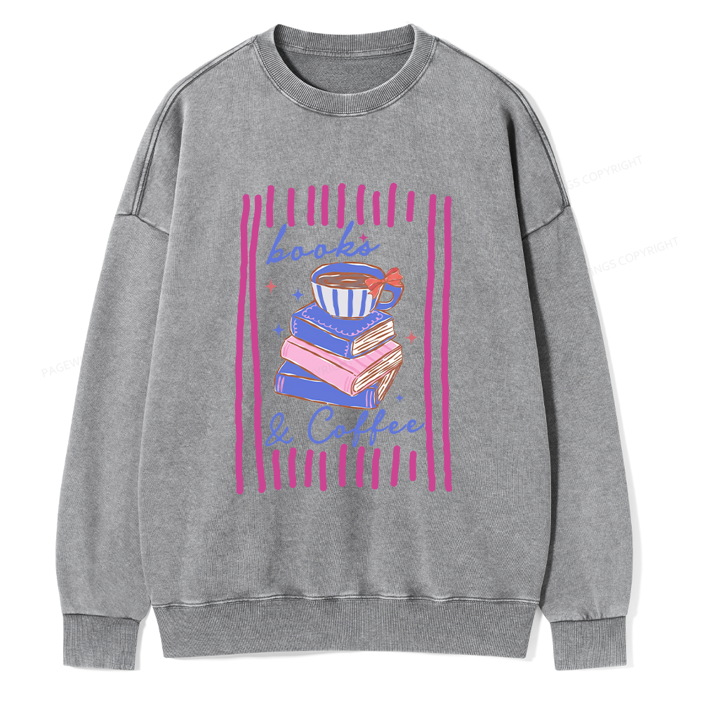 Pagewings Books and Coffee Unisex Washed Sweatshirt