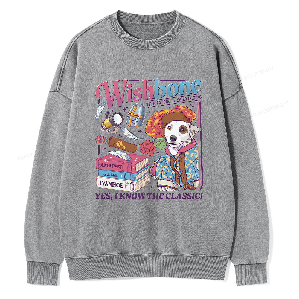 Pagewings Wishbone Dog Unisex Washed Sweatshirt