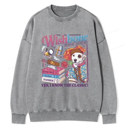 Pagewings Wishbone Dog Unisex Washed Sweatshirt