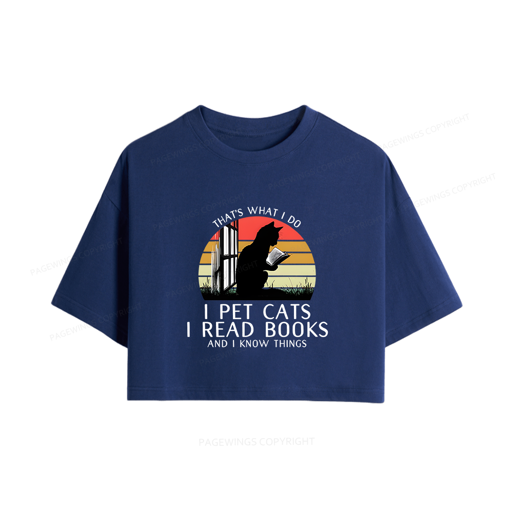 Pagewings Book Lover Cat And Book Women Crop Tops