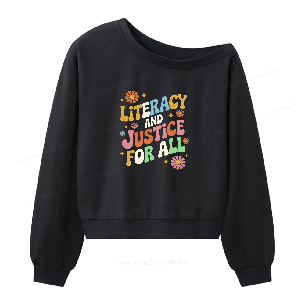 Pagewings Literacy And Justice For All Bookish Women Off Shoulder Sweatshirt