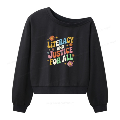 Pagewings Literacy And Justice For All Bookish Women Off Shoulder Sweatshirt