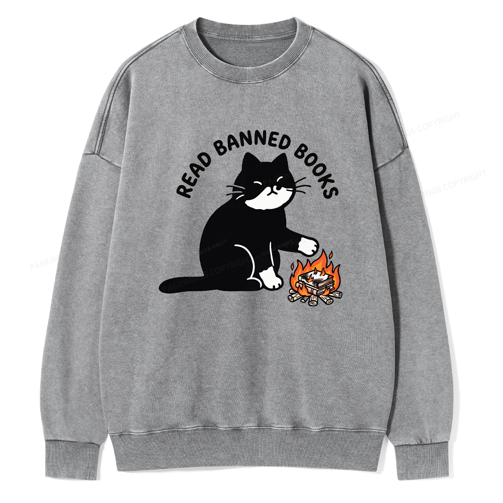 Pagewings Read Banned Books Unisex Washed Sweatshirt