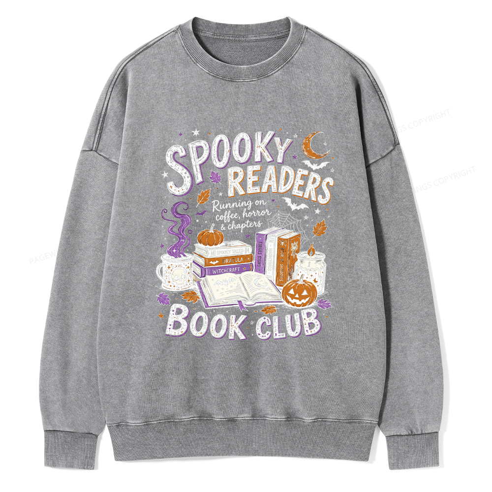Pagewings Spooky Readers Book Club Unisex Washed Sweatshirt