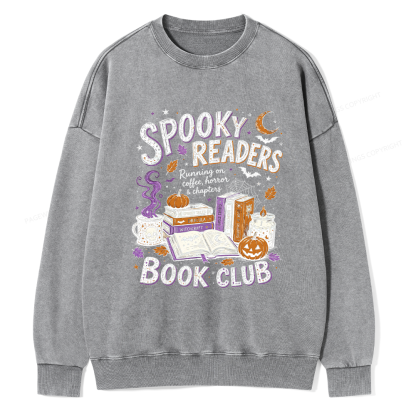 Pagewings Spooky Readers Book Club Unisex Washed Sweatshirt