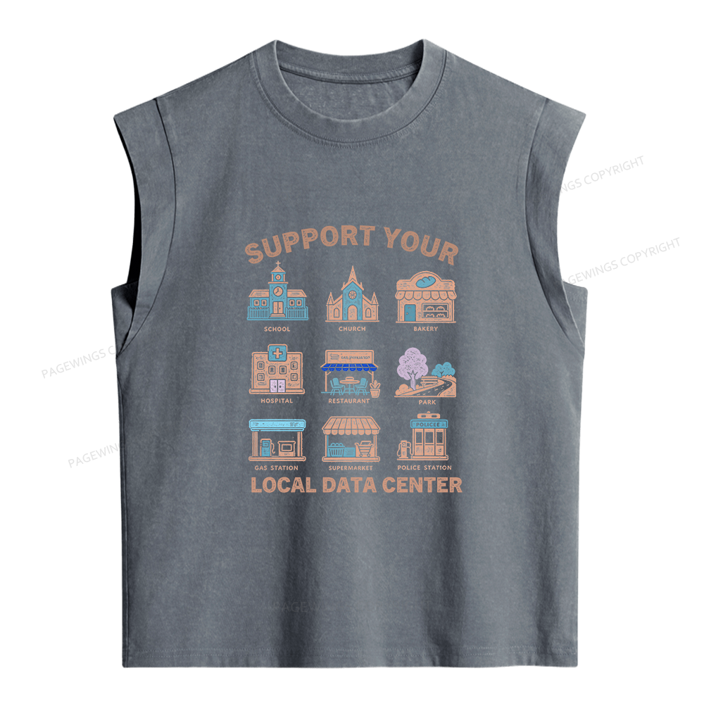 Pagewings Support Your Local Data Center Women's Washed Tank Top