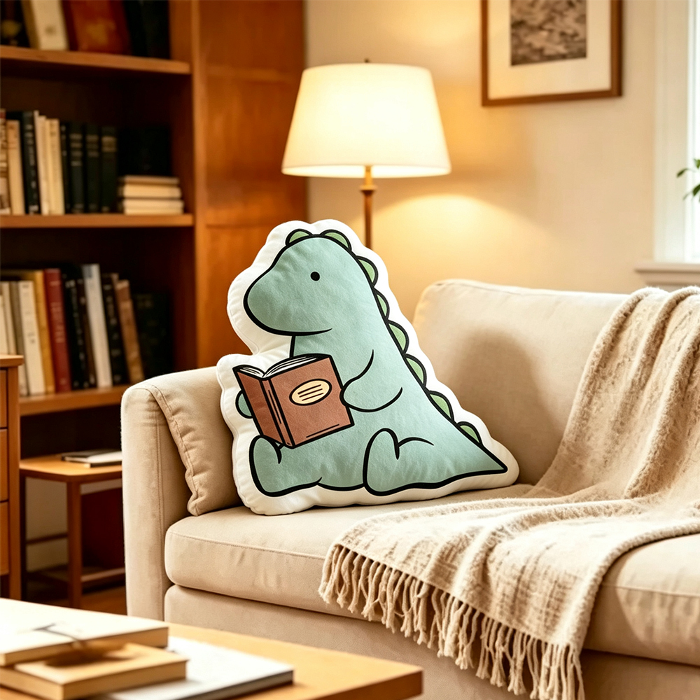 Pagewings Bookish Dinosaur Shaped Throw Pillow