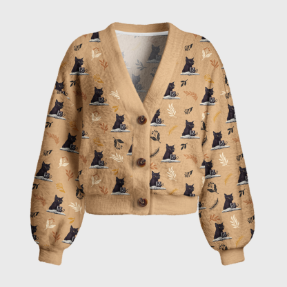 Pagewings Reading Cat 7004X Women's Cardigan Sweater