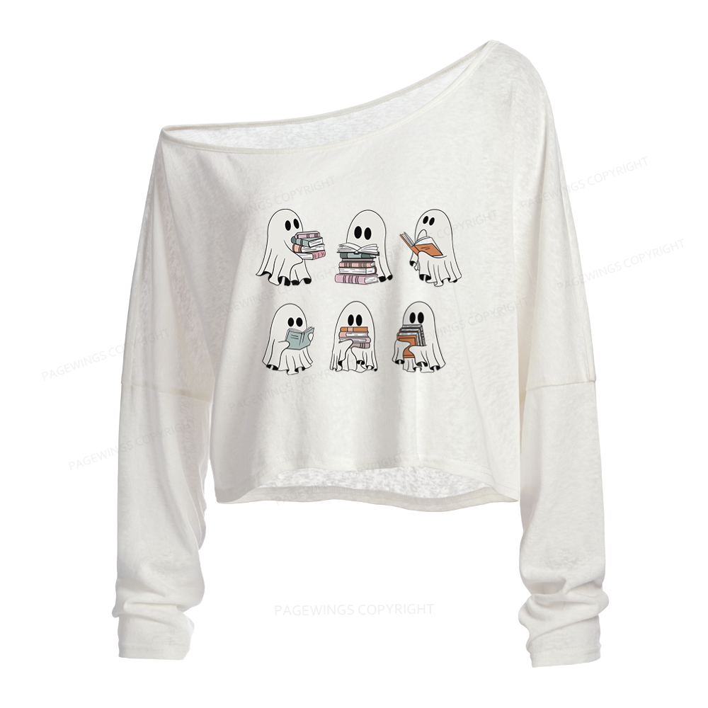 Pagewings Ghost Reading Slouchy Long Sleeve Off Shoulder T-shirt