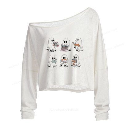 Pagewings Ghost Reading Slouchy Long Sleeve Off Shoulder T-shirt