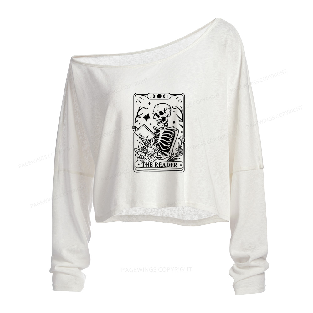 Pagewings The Reader Tarot Card Slouchy Long Sleeve Off Shoulder T-shirt