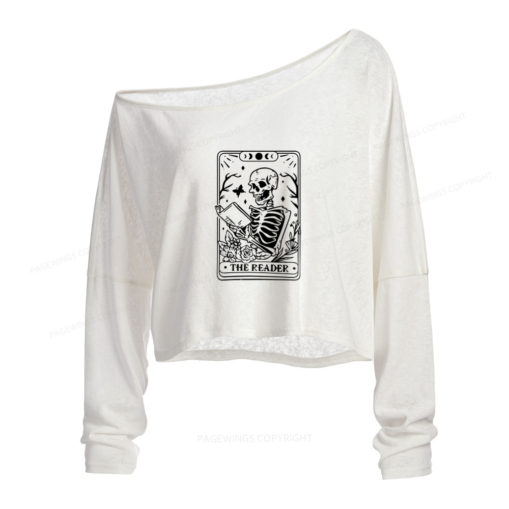 Pagewings The Reader Tarot Card Slouchy Long Sleeve Off Shoulder T-shirt