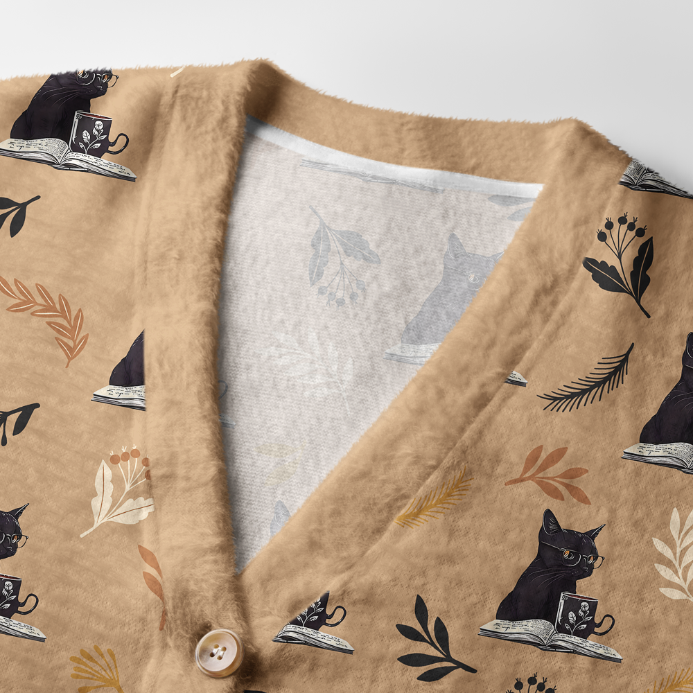 Pagewings Reading Books Drink Coffee Fight Evil Light Knit Unisex Cardigan Sweaters
