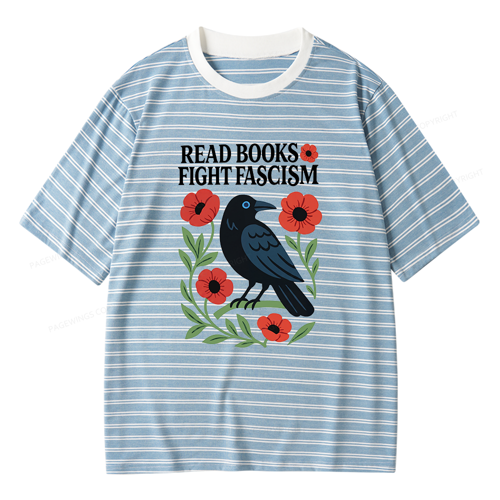 Pagewings Read Books Fight Fascism Unisex Striped T-Shirt