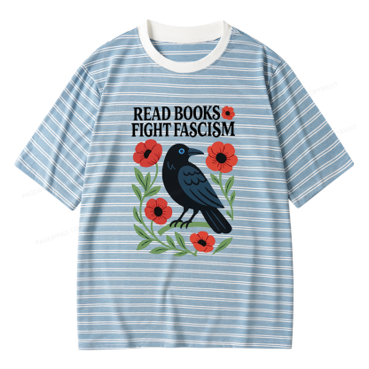 Pagewings Read Books Fight Fascism Unisex Striped T-Shirt