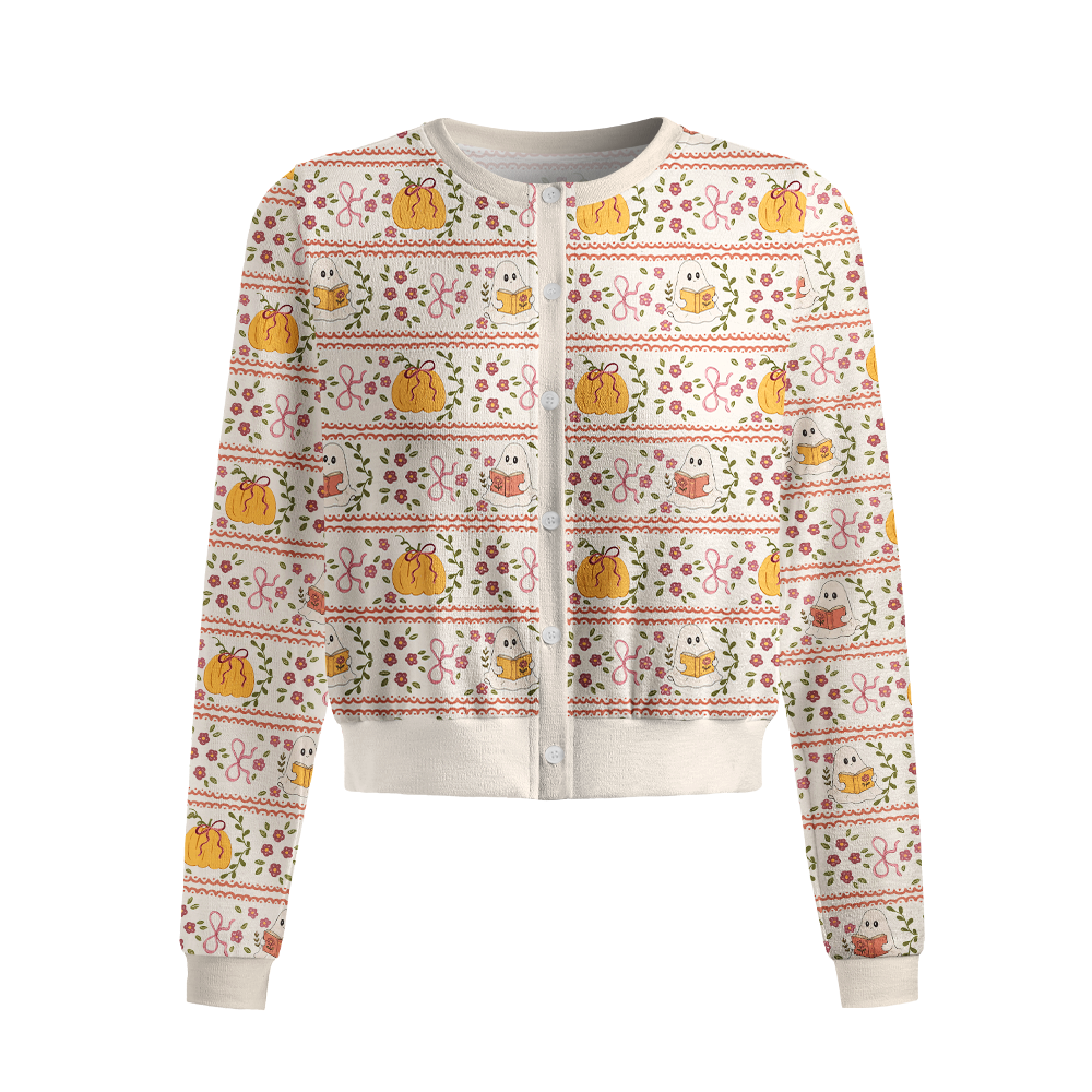 Pagewings Ghosts Love Reading Crew Neck Cardigan Sweaters