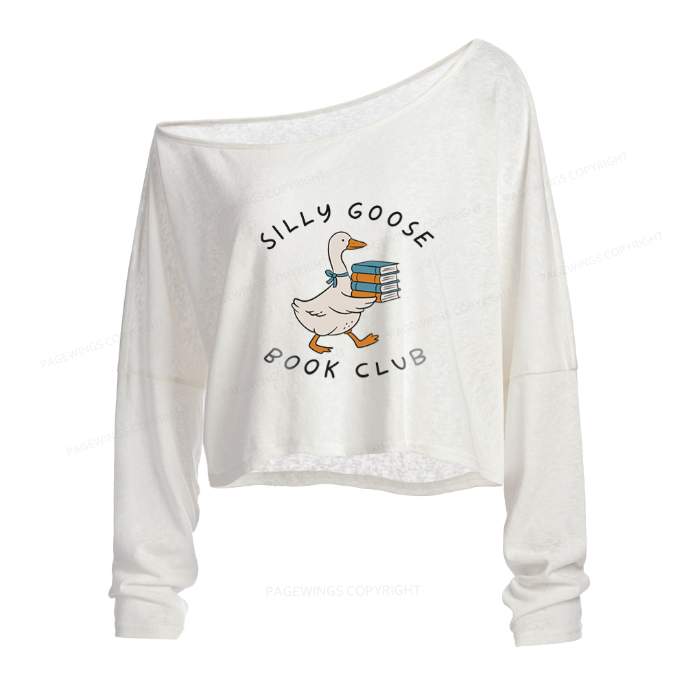 Pagewings Silly Goose Book Club Slouchy Long Sleeve Off Shoulder T-shirt