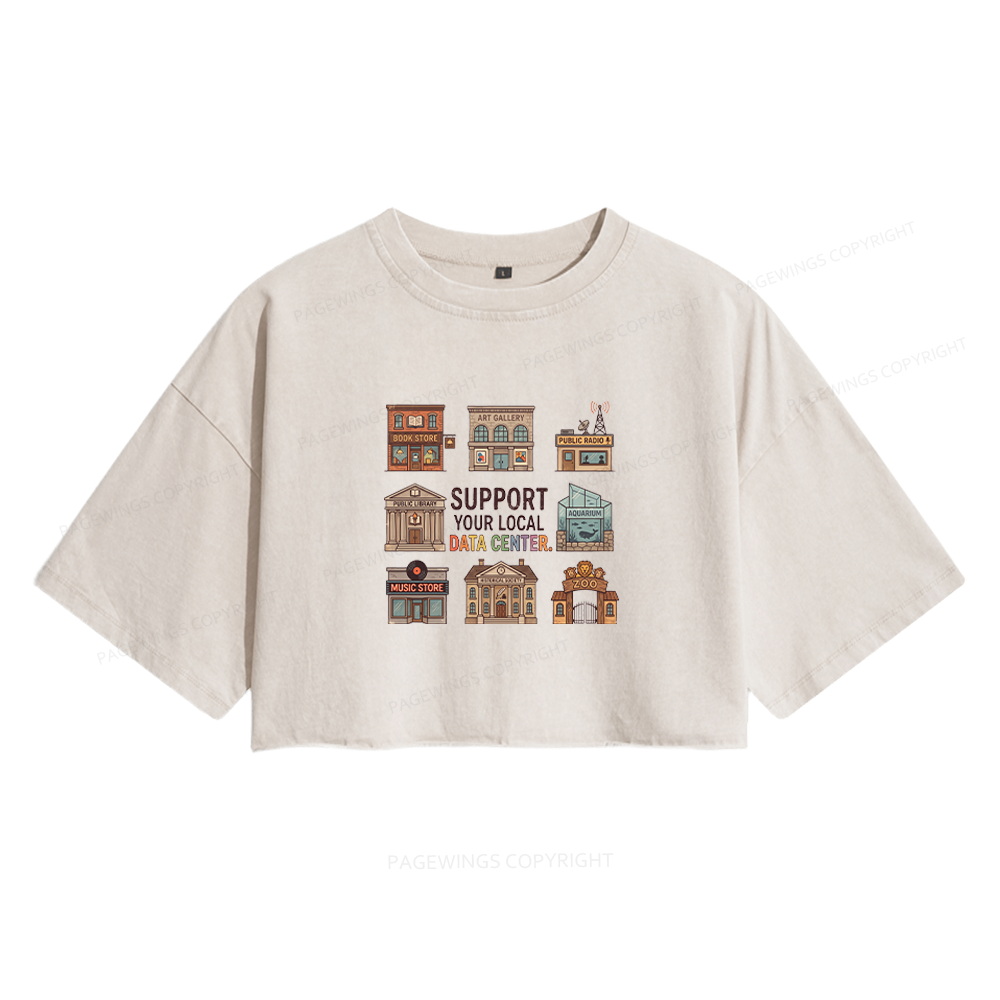 Pagewings Support Your Local Data Center Women's Washed Cropped T-shirt