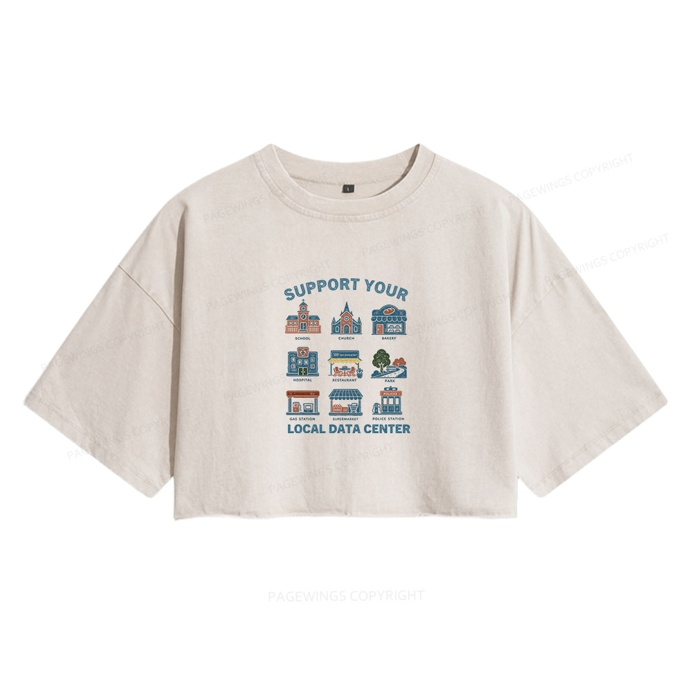 Pagewings Support Your Local Data Center Women's Washed Cropped T-shirt