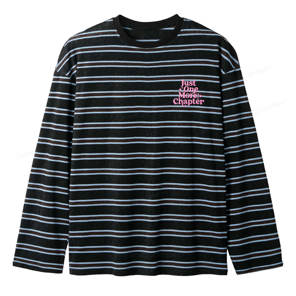 Pagewings Embroidered Just One More Chapter Unisex Striped Long Sleeve T-Shirt