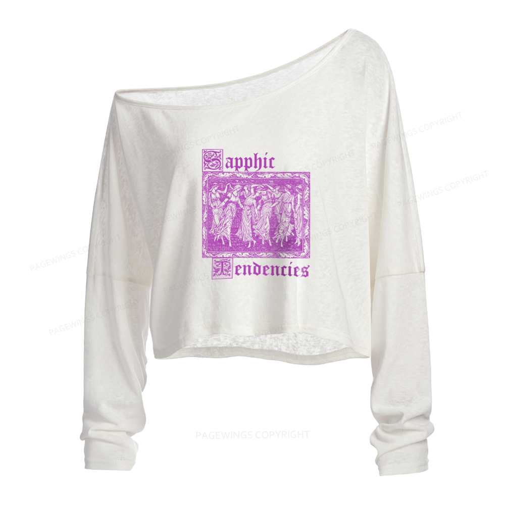 Pagewings Sapphic Tendencies Slouchy Long Sleeve Off Shoulder T-shirt