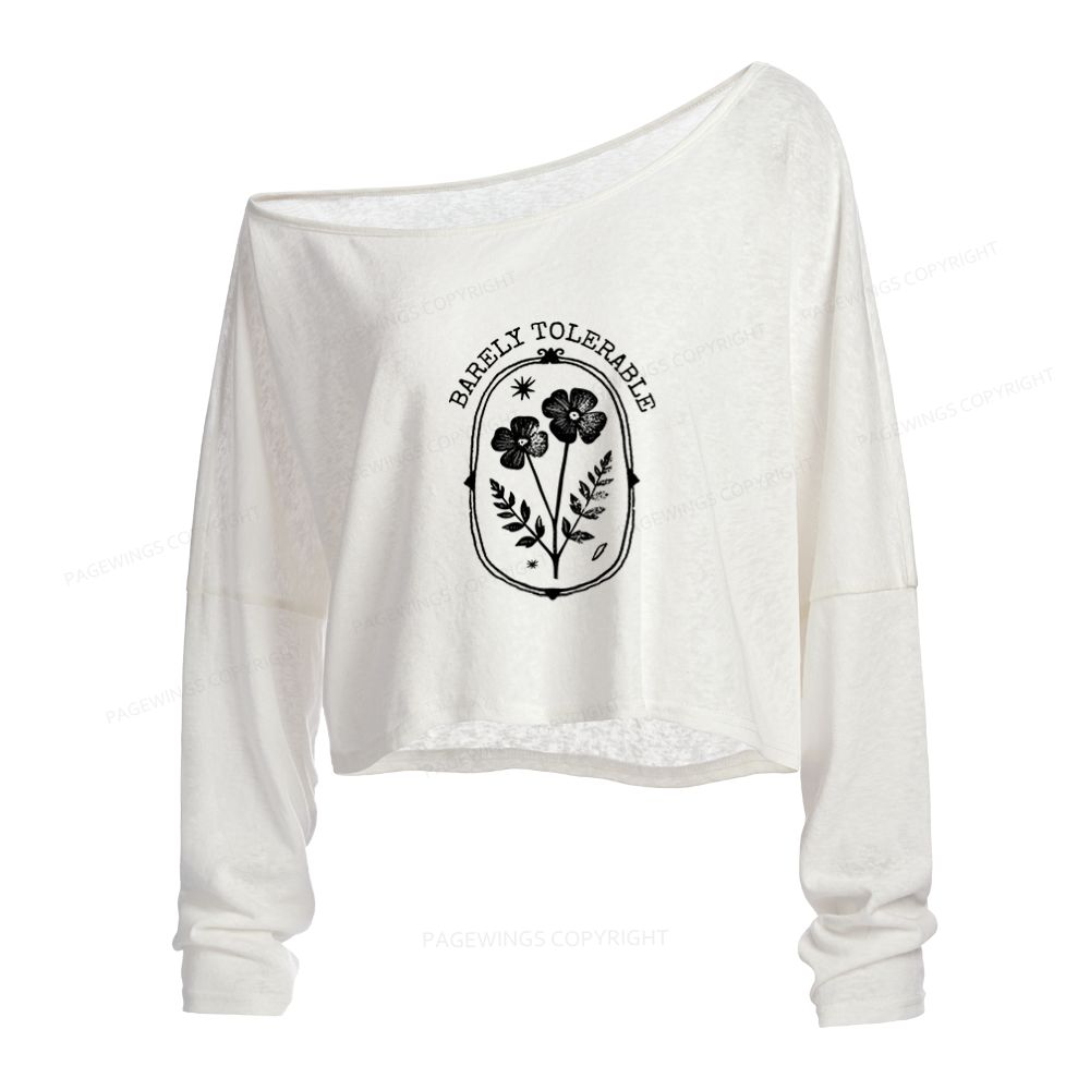 Pagewings Vintage Floral Slouchy Long Sleeve Off Shoulder T-shirt
