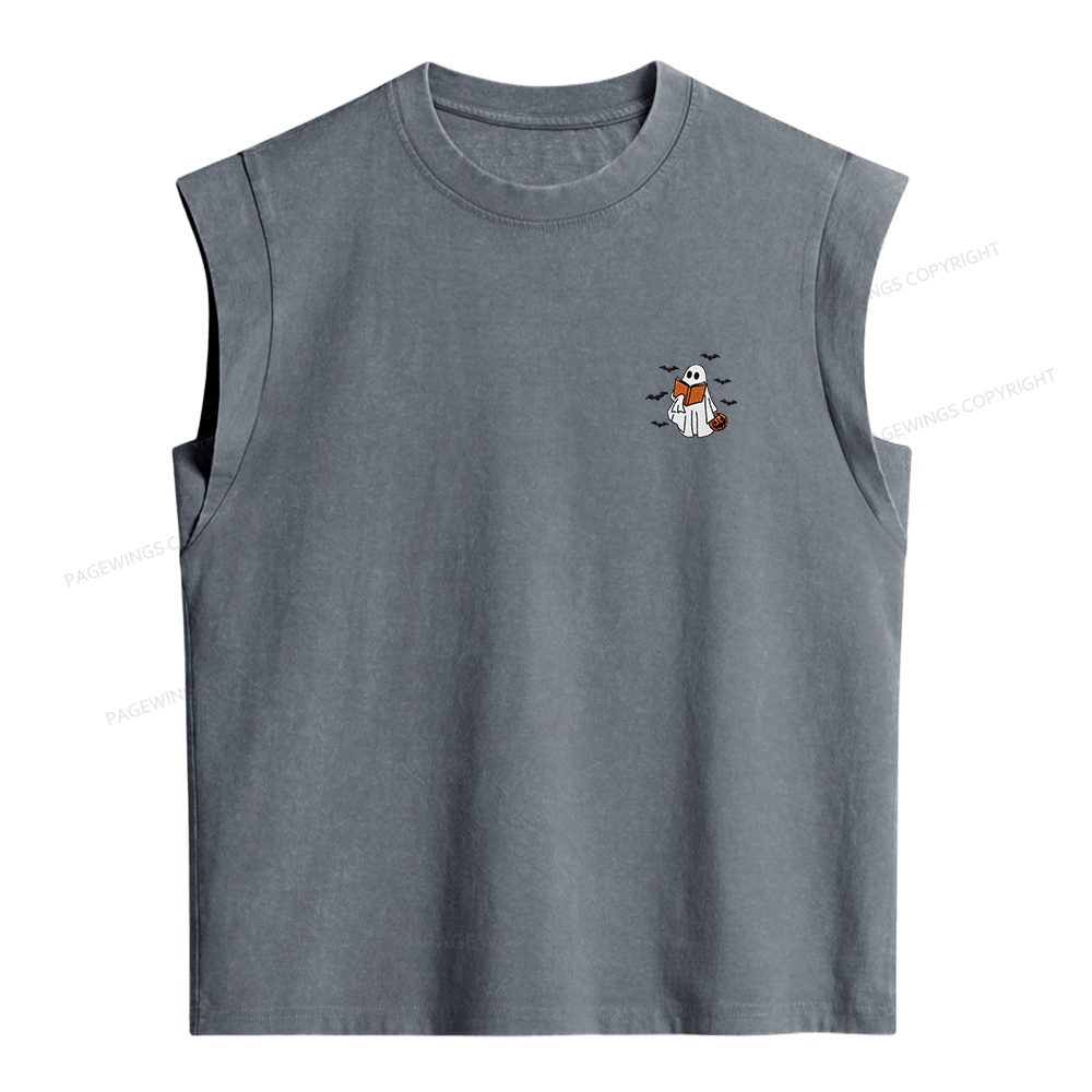 Pagewings Embroidered Book Lover Halloween Women's Washed Tank Top