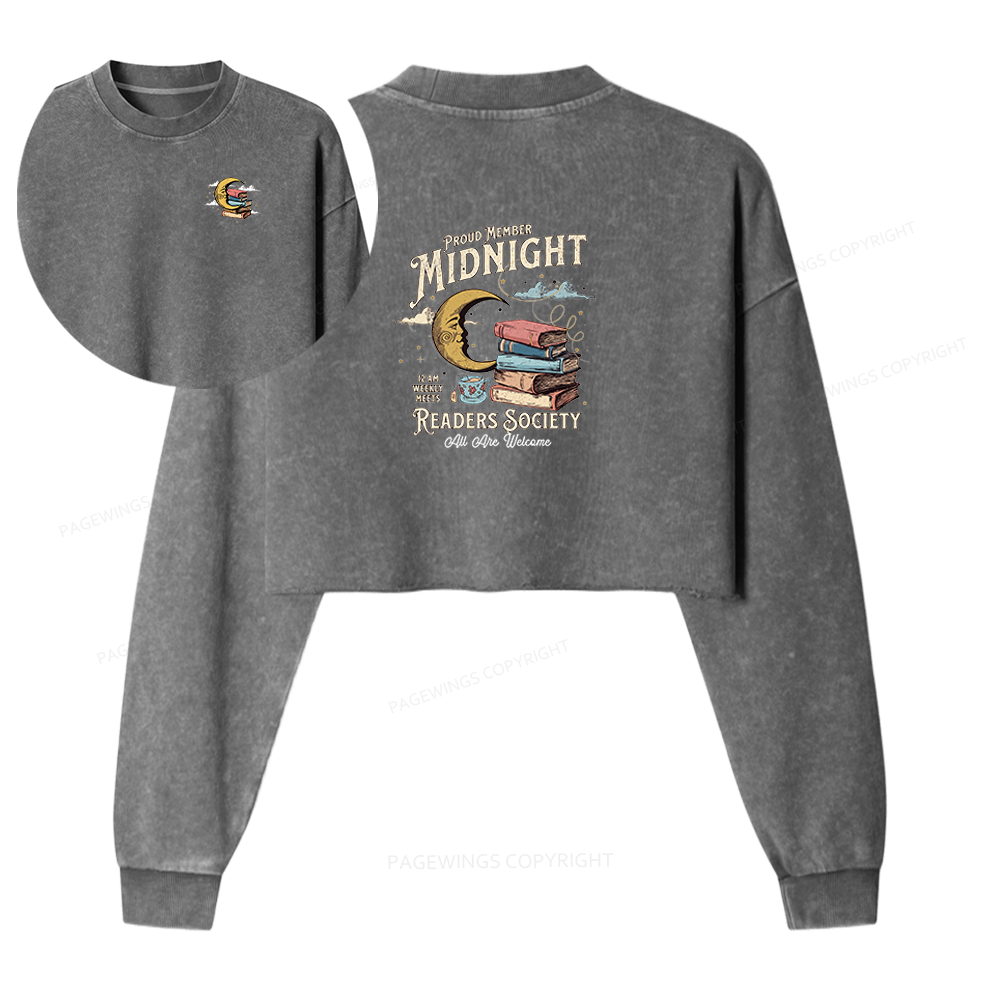Pagewings Midnight Readers Society Washed Crop Sweatshirt