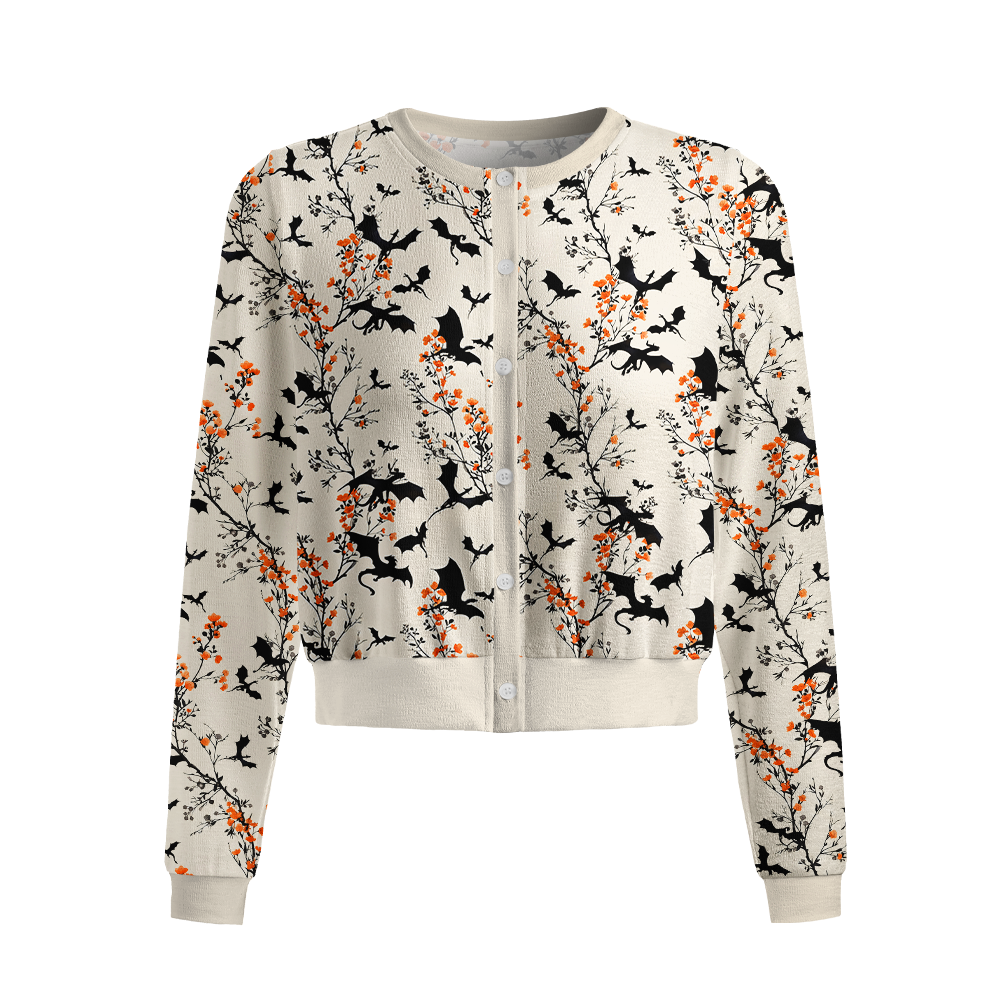 Pagewings Book Dragon Crew Neck Cardigan Sweaters