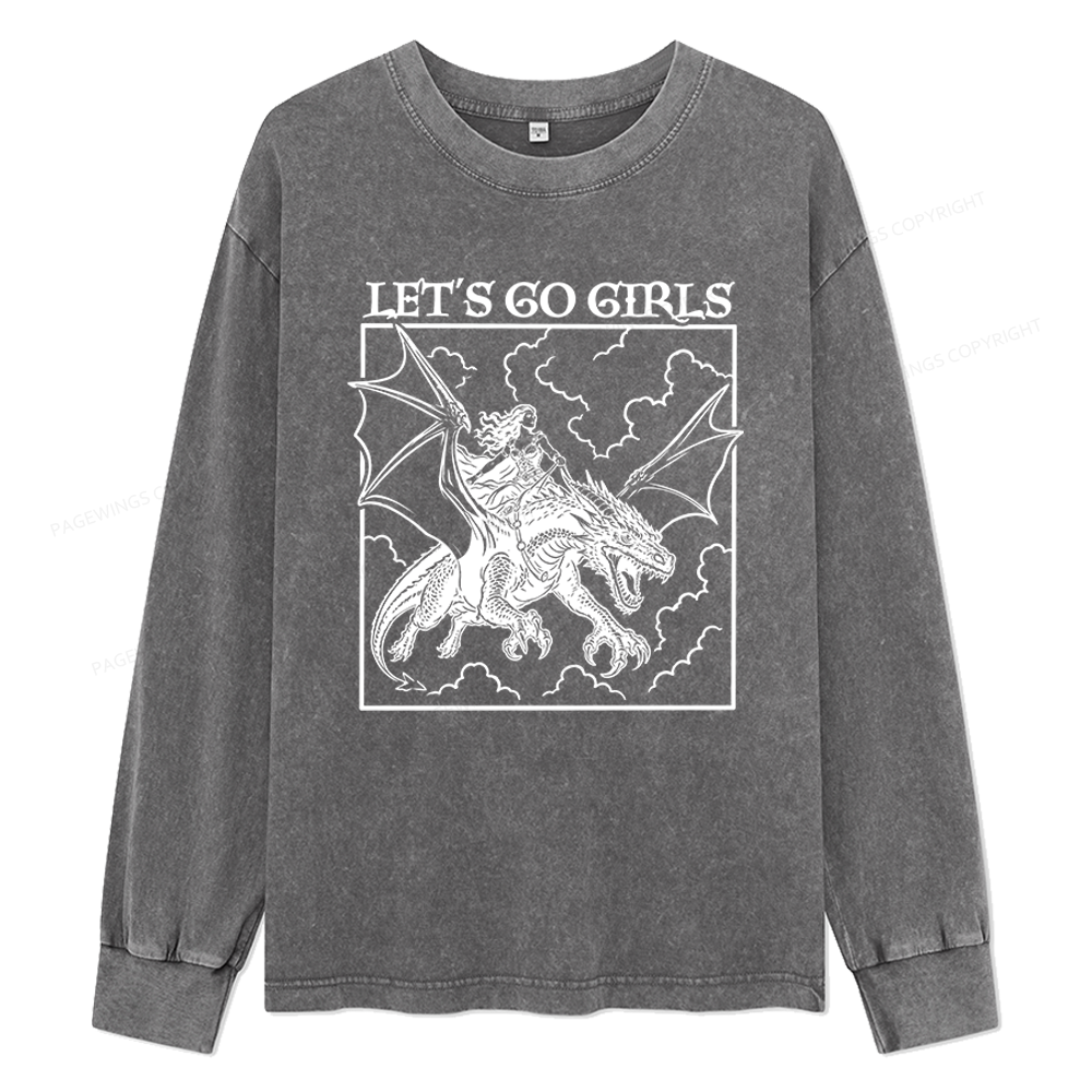 Pagewings Retro Dragon Rider Unisex Washed Long Sleeve T-shirt