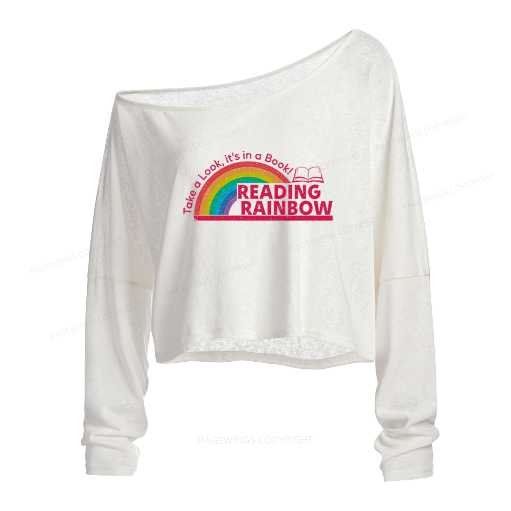 Pagewings Reading Rainbow Slouchy Long Sleeve Off Shoulder T-shirt