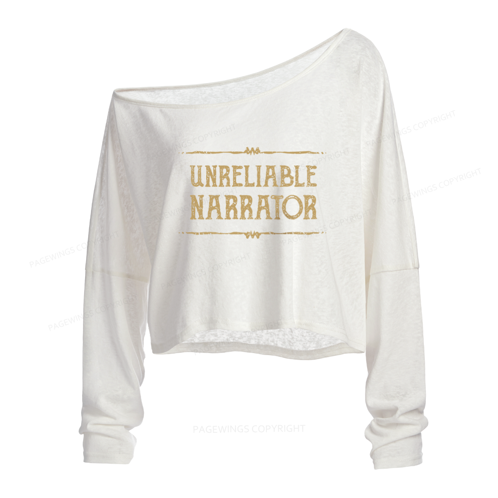 Pagewings Unreliable Narrator Slouchy Long Sleeve Off Shoulder T-shirt