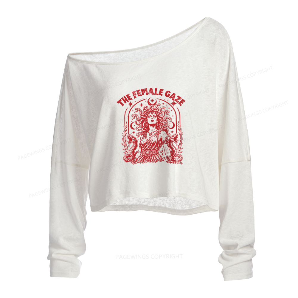 Pagewings Vintage Medusa Feminist Slouchy Long Sleeve Off Shoulder T-shirt
