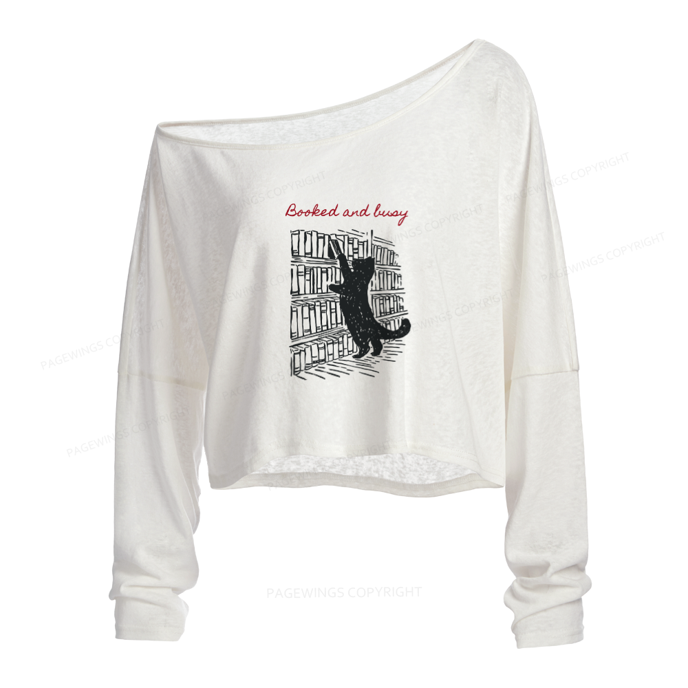 Pagewings Booked and Busy Slouchy Long Sleeve Off Shoulder T-shirt