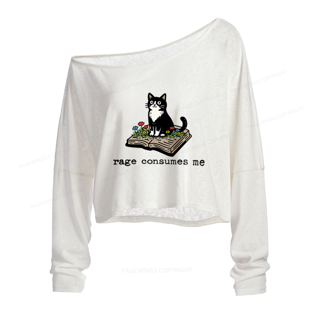 Pagewings Rage Consumes Me Slouchy Long Sleeve Off Shoulder T-shirt