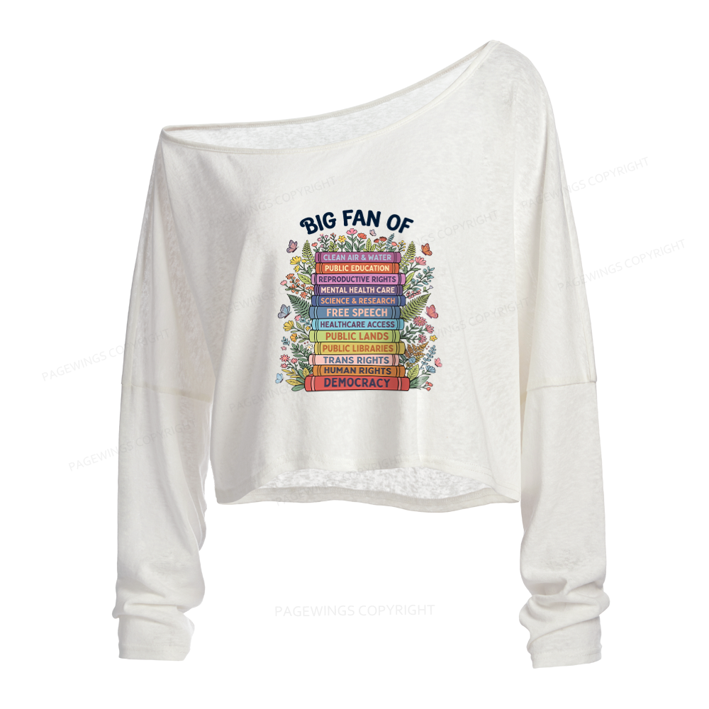Pagewings Progressive Book Slouchy Long Sleeve Off Shoulder T-shirt