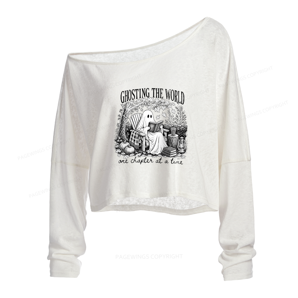 Pagewings Ghosting The World Slouchy Long Sleeve Off Shoulder T-shirt